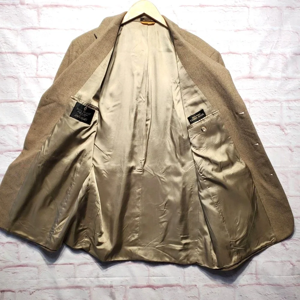 VTG Bill Blass Camel Hair Blazer Mens 42R Tan Sport Coat‎ Made USA 80s Old Money